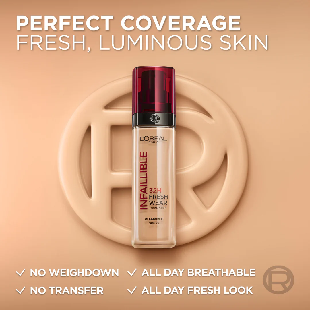 L’Oréal Paris Makeup Infaillible 32H Freshwear Liquid Foundation, Vitamin C, SPF25L’Oréal Paris Makeup Infaillible 32H Freshwear Liquid Foundation, Vitamin C, SPF25 - 250 Sable Eclat/R - Image 5