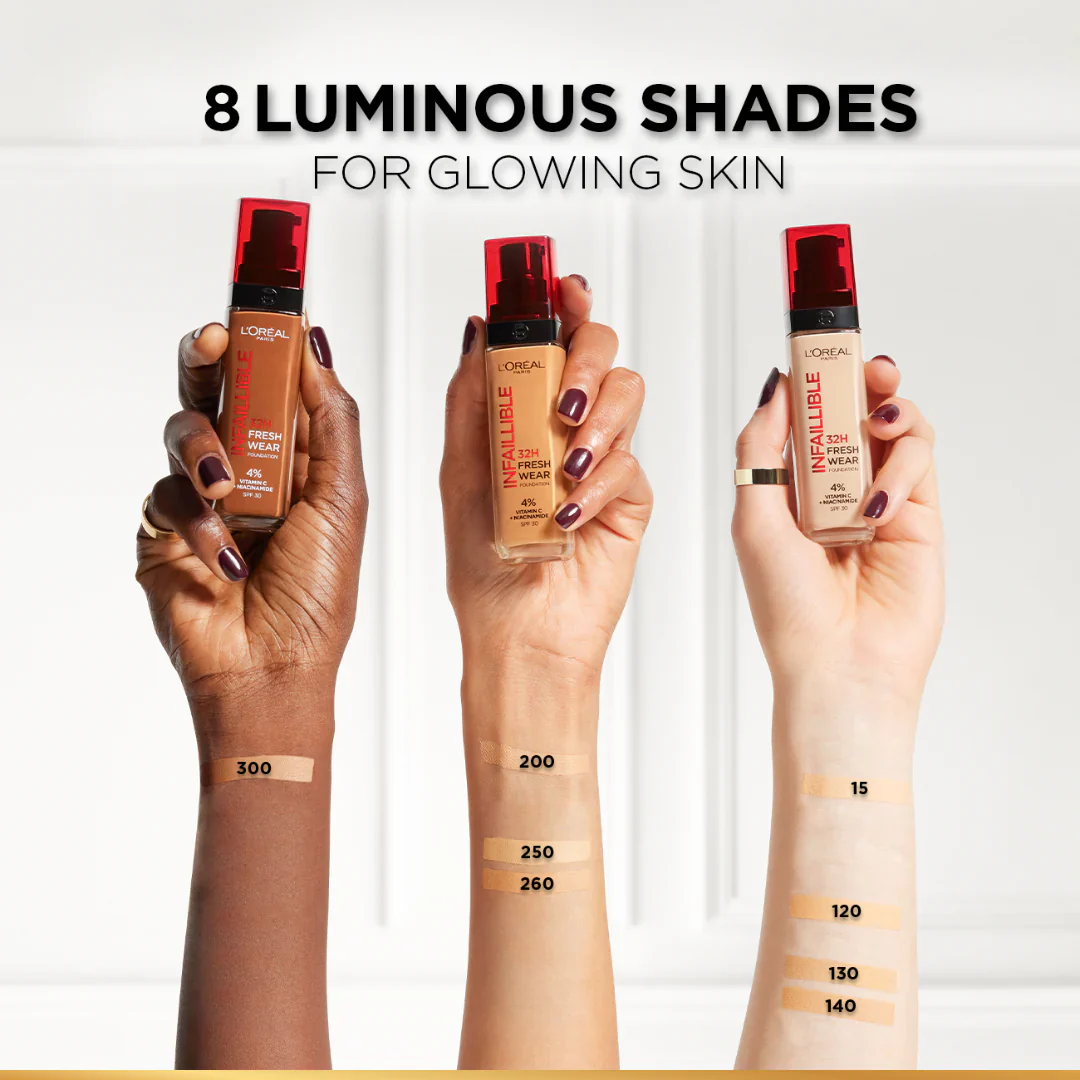 L’Oréal Paris Makeup Infaillible 32H Freshwear Liquid Foundation, Vitamin C, SPF25L’Oréal Paris Makeup Infaillible 32H Freshwear Liquid Foundation, Vitamin C, SPF25 - 250 Sable Eclat/R - Image 7